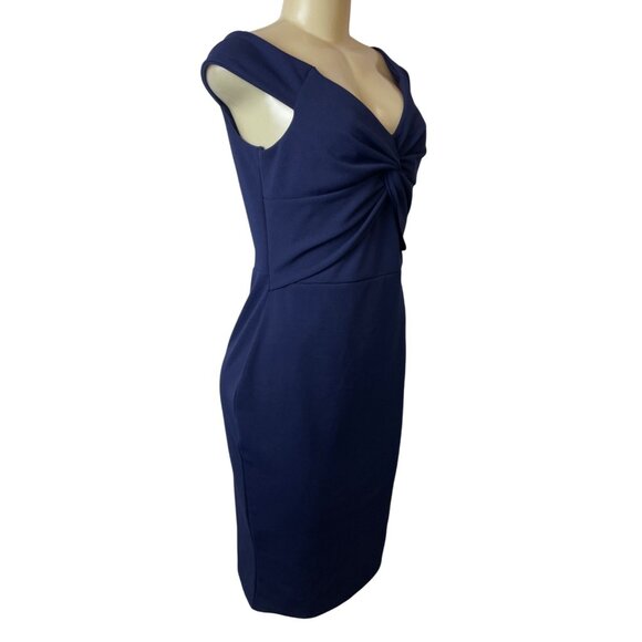 Quiz Navy Blue Off-Shoulder Twist Knot Women's Knee Length Bodycon Dress Sz 14 - Picture 3 of 9